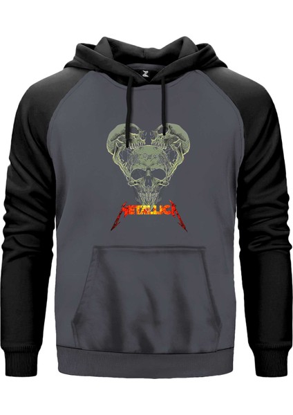 Metallica 3 Dry Heads Gri Renk Reglan Kol Kapşonlu Sweatshirt