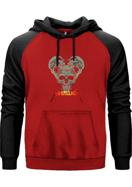 Metallica 3 Dry Heads Kırmızı Renk Reglan Kol Kapşonlu Sweatshirt
