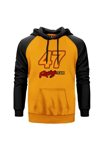 Moto 47 Racing Team Sarı Renk Reglan Kol Kapşonlu Sweatshirt