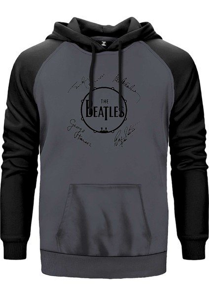 The Beatles Üyelerinin Imzaları Gri Renk Reglan Kol Kapşonlu Sweatshirt