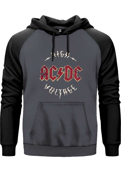Ac Dc Logo Vintage Gri Renk Reglan Kol Kapşonlu Sweatshirt