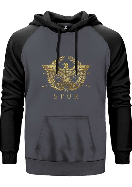 Roman Empire Emblem Gri Renk Reglan Kol Kapşonlu Sweatshirt
