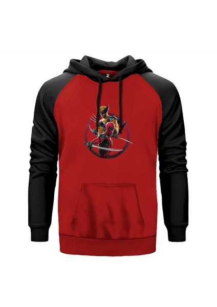 Deadpool Wolverine Movie Kırmızı Renk Reglan Kol Kapşonlu Sweatshirt