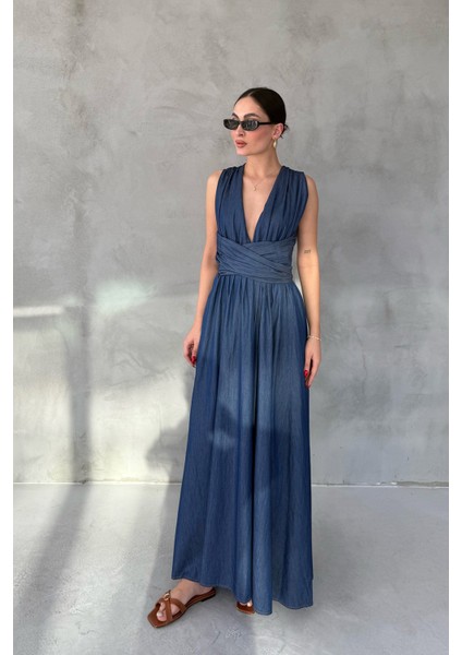 Mavi Bağlama Detaylı Salina Denim Elbise fiyatları