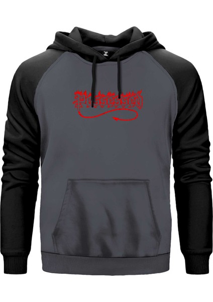Possessed Kırmızı Logo Gri Renk Reglan Kol Kapşonlu Sweatshirt