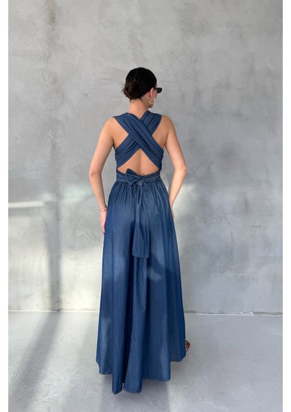 Mavi Bağlama Detaylı Salina Denim Elbise indirimleri