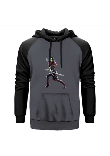 Galaksinin Koruyucuları Gamora Gri Renk Reglan Kol Kapşonlu Sweatshirt