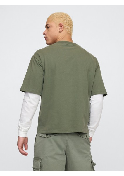 Erkek Haki Vintage Soft Boxy T-Shirt indirimleri