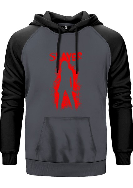 Slayer Shadow Man Gri Renk Reglan Kol Kapşonlu Sweatshirt