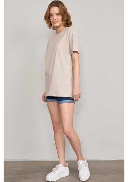 Çetinkaya Fithit 3264 Bayan Bisiklet Yaka Basic T-Shirt Vizon