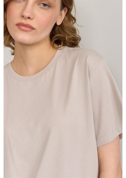 Çetinkaya Fithit 3264 Bayan Bisiklet Yaka Basic T-Shirt Vizon