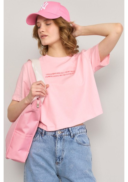Çetinkaya Fithit 8363 Bayan Bisiklet Yaka 30/1 Penye Regular Crop T-Shirt Açık Pembe