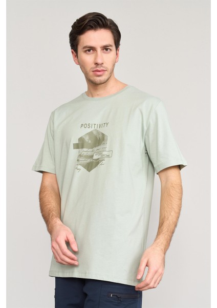 Çetinkaya Mentality 3961 Bisiklet Yaka Penye Regular Baskılı Tshirt Koyu Çağla