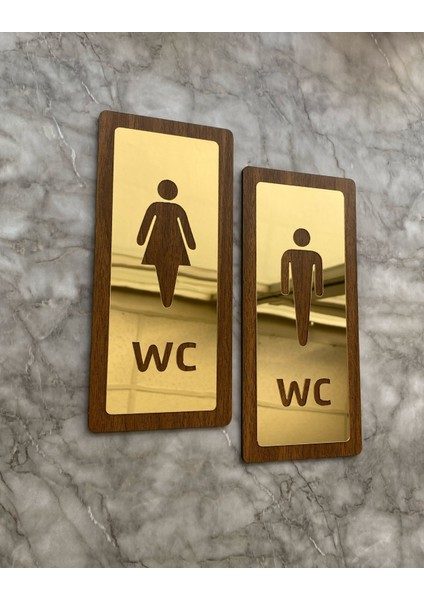 Lux Gold Aynalı Ceviz Mdf Serisi Wc Set Yönlendirme Levhası Kapı Isimliği