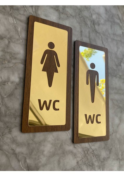 Lux Gold Aynalı Ceviz Mdf Serisi Wc Set Yönlendirme Levhası Kapı Isimliği