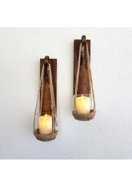 Duvar Dekoru LED Mumlu Ceviz Aplik 2 Li Set, Cafe, Hol, Balkon Dekoru modelleri