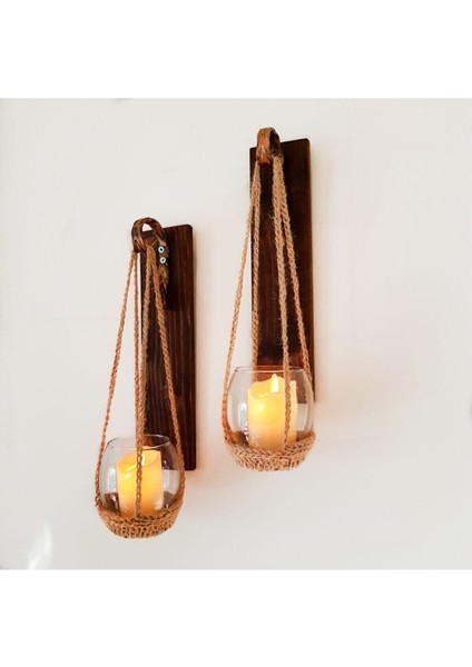 Duvar Dekoru LED Mumlu Ceviz Aplik 2 Li Set, Cafe, Hol, Balkon Dekoru fırsatları