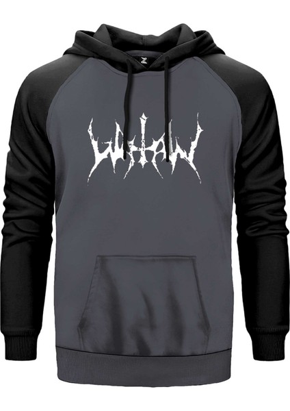 Watain Logo Yazı Gri Renk Reglan Kol Kapşonlu Sweatshirt