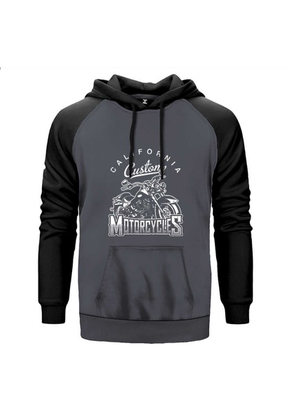 California Custom Motorcycles Gri Renk Reglan Kol Kapşonlu Sweatshirt