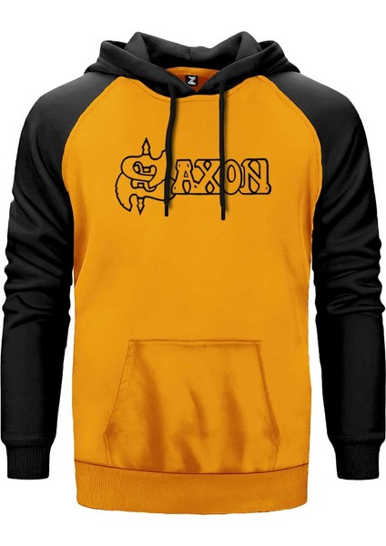 Saxon Logo Text Sarı Renk Reglan Kol Kapşonlu Sweatshirt