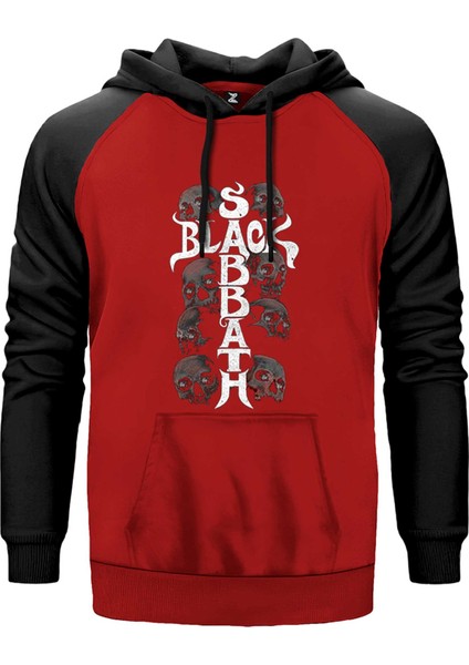 Black Sabbath Skull Kırmızı Renk Reglan Kol Kapşonlu Sweatshirt