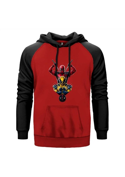Deadpool Wolverine Warrios Kırmızı Renk Reglan Kol Kapşonlu Sweatshirt