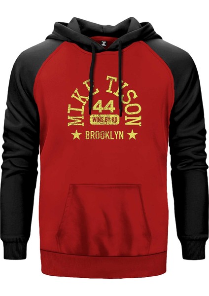 Mike Tyson 44 Wins By Knockout Kırmızı Renk Reglan Kol Kapşonlu Sweatshirt