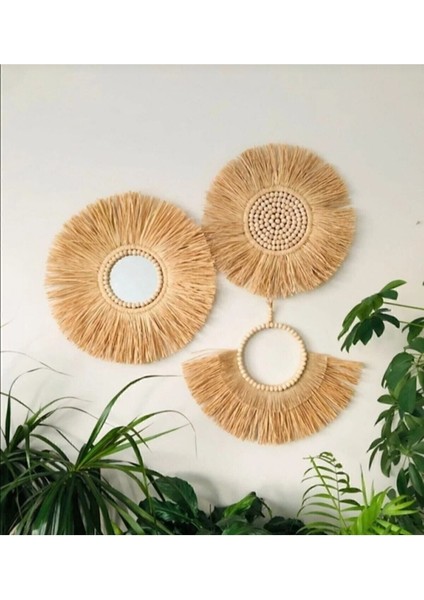 Rafya Ayna Boncuklu 3 Lü Set Duvar Aksesuar Süsü