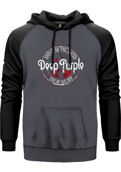 Deep Purple Smoke On The Water Gri Renk Reglan Kol Kapşonlu Sweatshirt