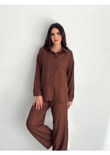 Gömlek Pantolon Ikili Takım - Kahverengi