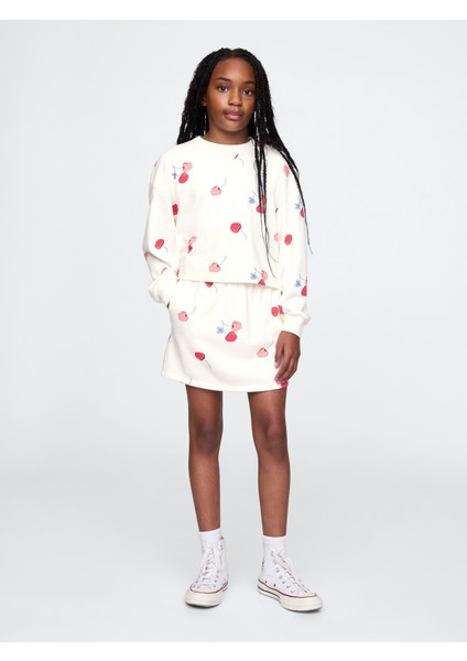 Kız Çocuk Kırık Beyaz Vintage Soft Havlu Kumaş Sweatshirt