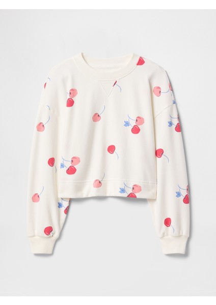 Kız Çocuk Kırık Beyaz Vintage Soft Havlu Kumaş Sweatshirt