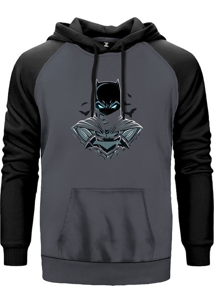 Batman Head Gri Renk Reglan Kol Kapşonlu Sweatshirt