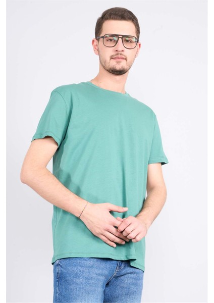 Çetinkaya Mentality 2772B Bisiklet Yaka Süprem Slim Fit Mavi-Yeşil T-Shirt