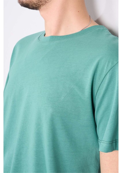 Çetinkaya Mentality 2772B Bisiklet Yaka Süprem Slim Fit Mavi-Yeşil T-Shirt modelleri