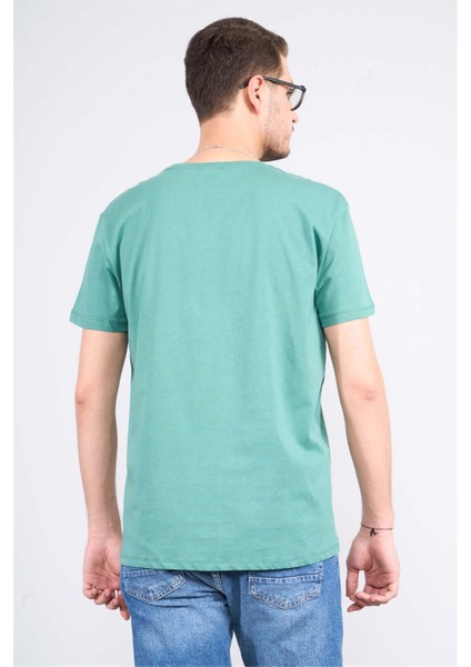 Çetinkaya Mentality 2772B Bisiklet Yaka Süprem Slim Fit Mavi-Yeşil T-Shirt fırsatları