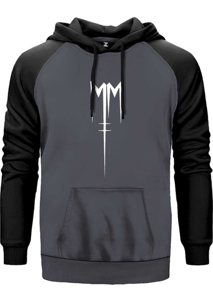 Marilyn Manson Born Villain Logo Gri Renk Reglan Kol Kapşonlu Sweatshirt