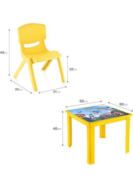Fiore 2'li Set Çocuk Masa Sandalye Takımı Sarı Safari 1-3 Yaş