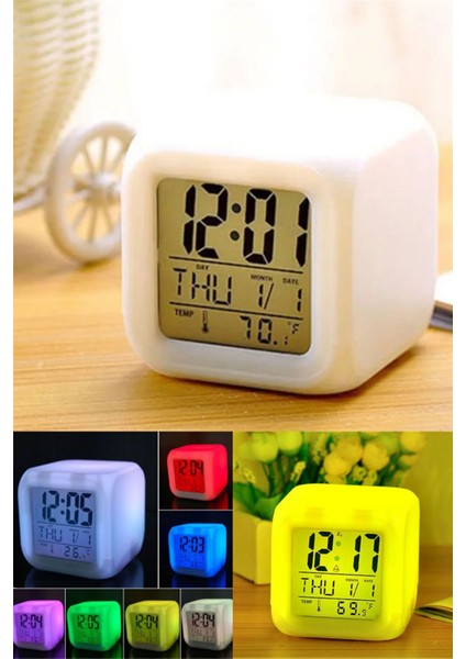 LED Dijital Renkli Masa Saati Alarm Termometre Tarih Masaüstü Saat