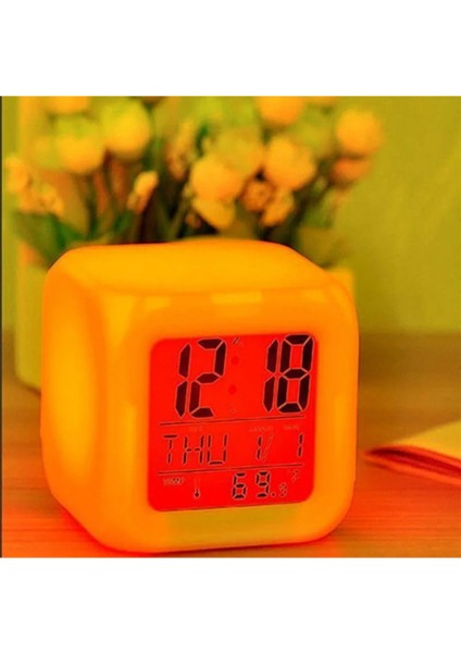 LED Dijital Renkli Masa Saati Alarm Termometre Tarih Masaüstü Saat