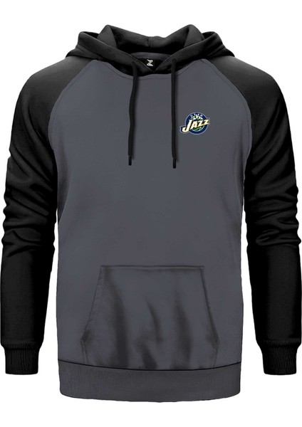 Utan Jazz Logo Gri Renk Reglan Kol Kapşonlu Sweatshirt