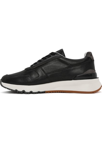 Erkek Siyah Bağcıklı Deri Casual Sneaker 25SFD612018