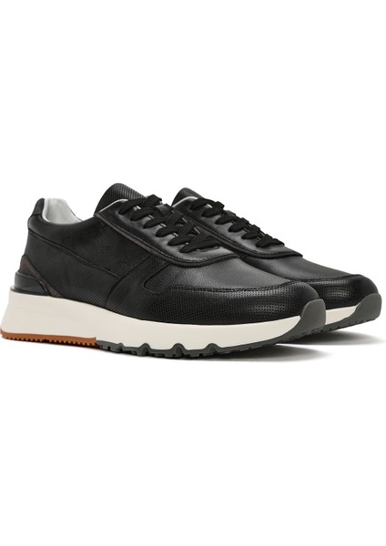 Erkek Siyah Bağcıklı Deri Casual Sneaker 25SFD612018