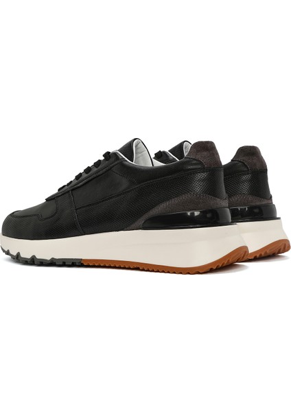 Erkek Siyah Bağcıklı Deri Casual Sneaker 25SFD612018