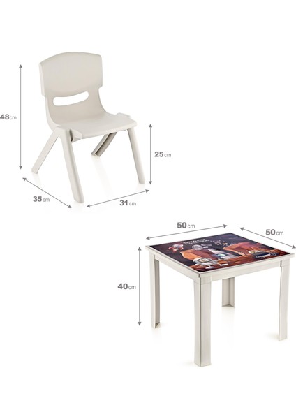 Fiore 2'li Set Çocuk Masa Sandalye Takımı Latte Space 1-3 Yaş
