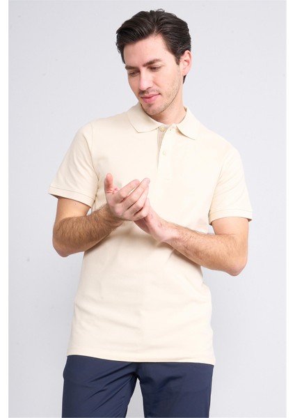 4054 Erkek Polo Yaka Penye Pike T-Shirt Taş
