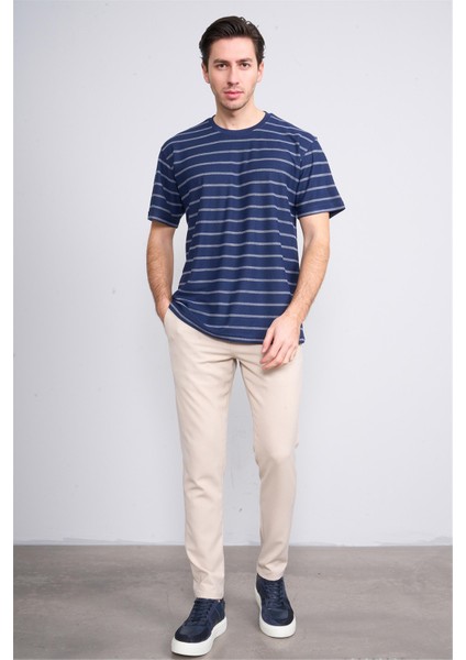3871 Erkek Bisiklet Yaka 30/1 Jakarlı T-Shirt Lacivert fiyatları