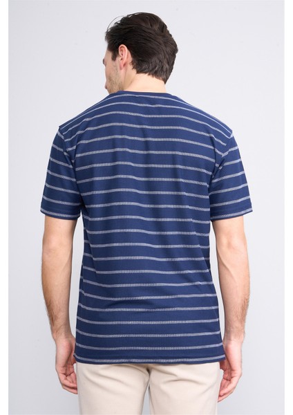 3871 Erkek Bisiklet Yaka 30/1 Jakarlı T-Shirt Lacivert fırsatları