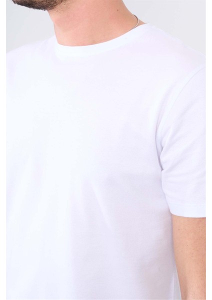 4044 Erkek Bisiklet Yaka Baskılı Regular Ottoman T-Shirt Beyaz modelleri