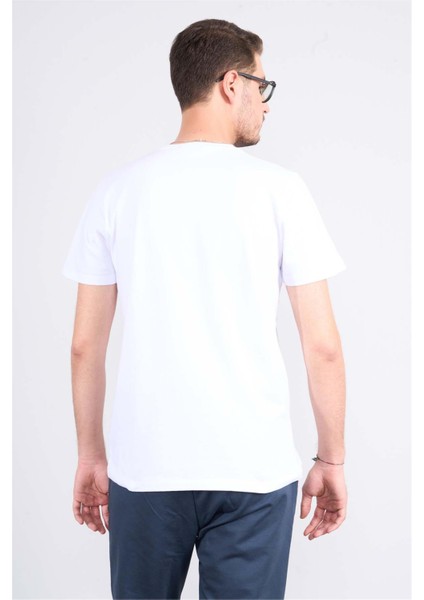 4044 Erkek Bisiklet Yaka Baskılı Regular Ottoman T-Shirt Beyaz fırsatları